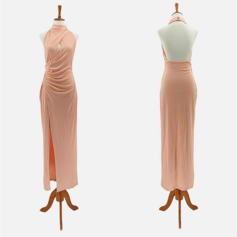 Significant Other Peach Carlita Halter Neck Open Back Gown